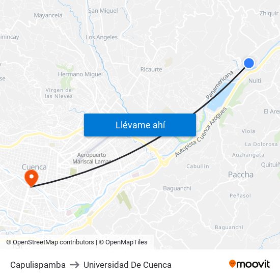 Capulispamba to Universidad De Cuenca map