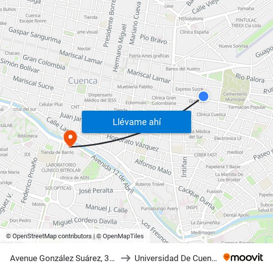 Avenue González Suárez, 30y to Universidad De Cuenca map