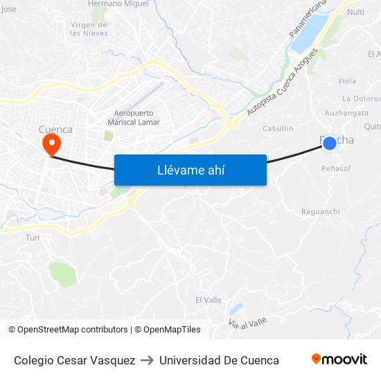 Colegio Cesar Vasquez to Universidad De Cuenca map