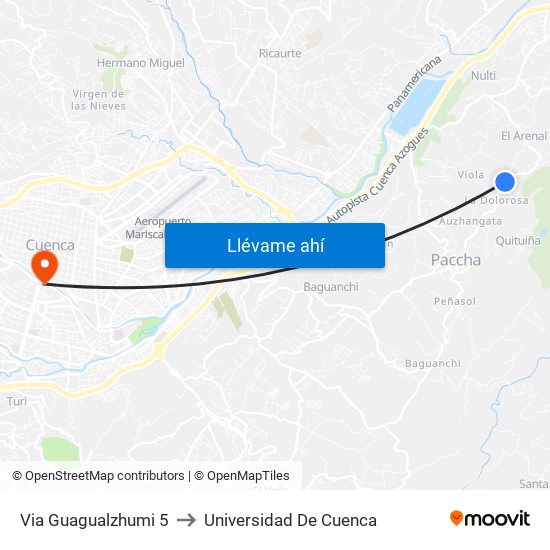 Via Guagualzhumi 5 to Universidad De Cuenca map