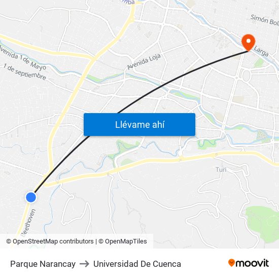 Parque Narancay to Universidad De Cuenca map