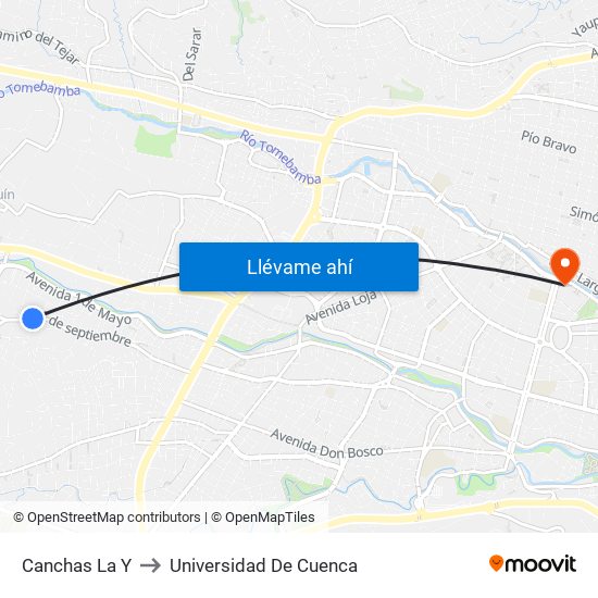 Canchas La Y to Universidad De Cuenca map