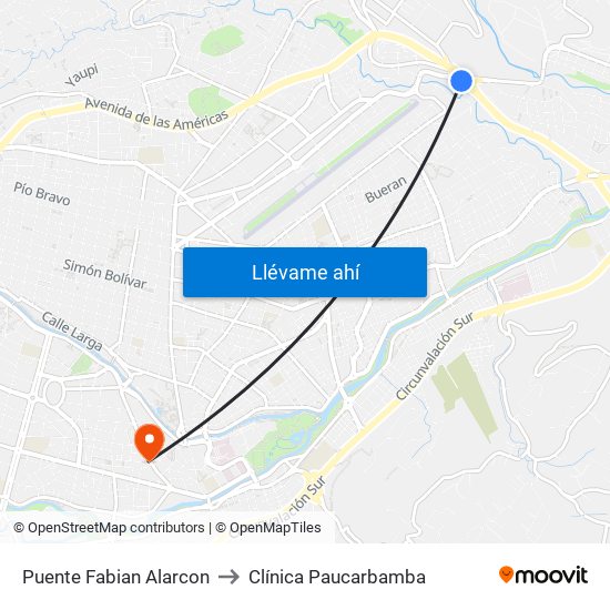 Puente Fabian Alarcon to Clínica Paucarbamba map