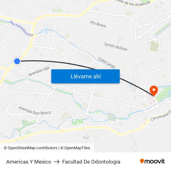Americas Y Mexico to Facultad De Odontología map