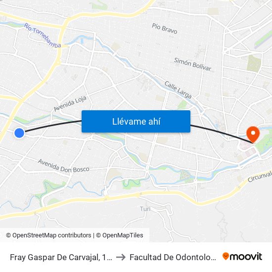 Fray Gaspar De Carvajal, 122 to Facultad De Odontología map