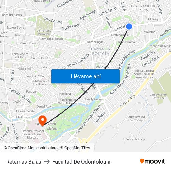 Retamas Bajas to Facultad De Odontología map