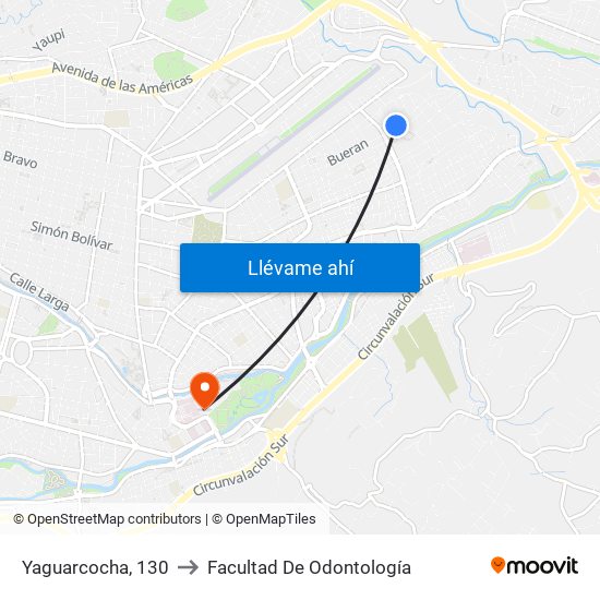 Yaguarcocha, 130 to Facultad De Odontología map
