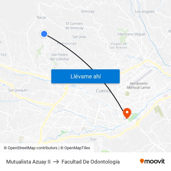 Mutualista Azuay II to Facultad De Odontología map