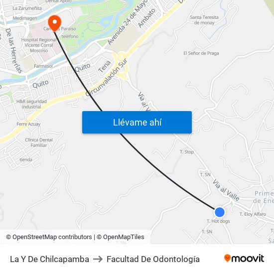 La Y De Chilcapamba to Facultad De Odontología map