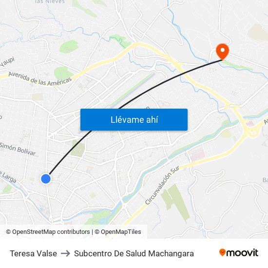 Teresa Valse to Subcentro De Salud Machangara map