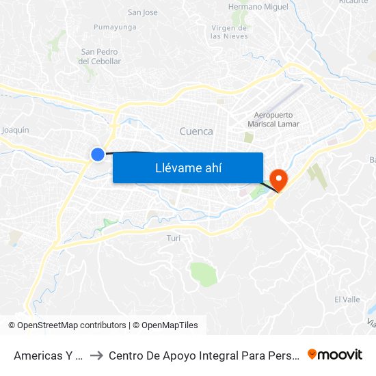 Americas Y Mexico to Centro De Apoyo Integral Para Personas Con Cáncer map
