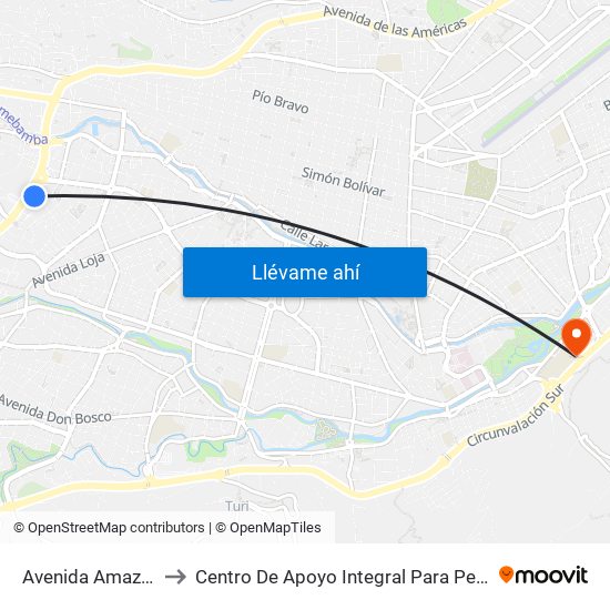 Avenida Amazonas, 484 to Centro De Apoyo Integral Para Personas Con Cáncer map