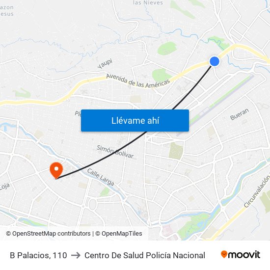 B Palacios, 110 to Centro De Salud Policía Nacional map