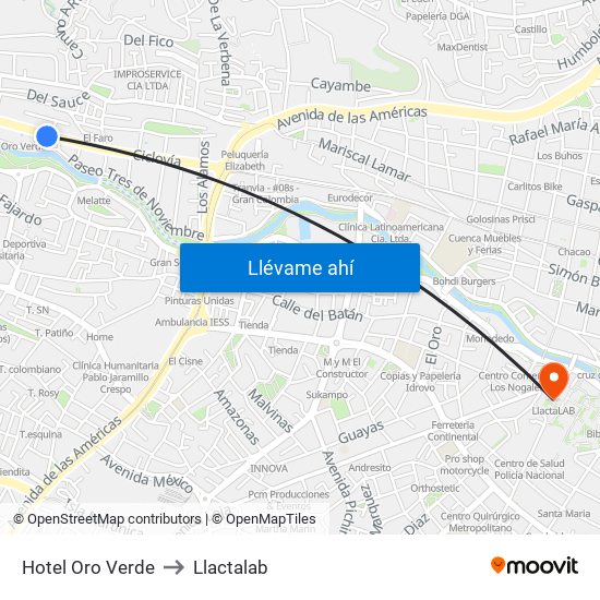 Hotel Oro Verde to Llactalab map