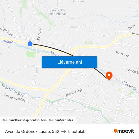 Avenida Ordóñez Lasso, 552 to Llactalab map