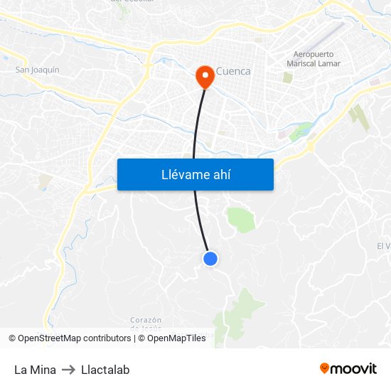 La Mina to Llactalab map