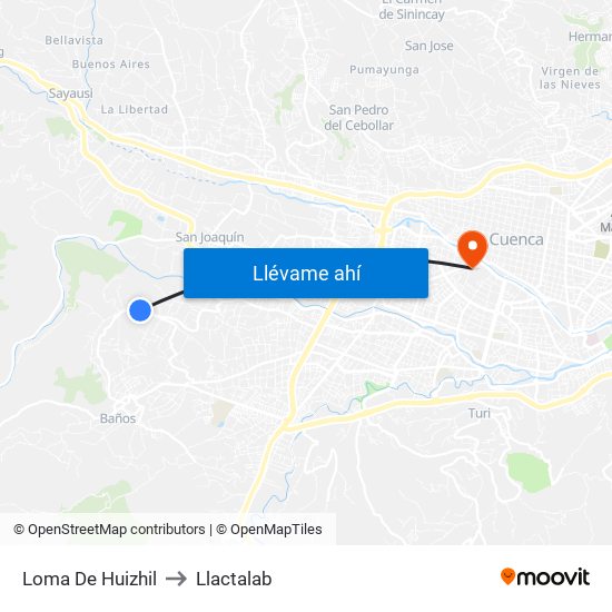 Loma De Huizhil to Llactalab map