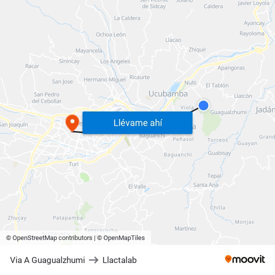 Via A Guagualzhumi to Llactalab map