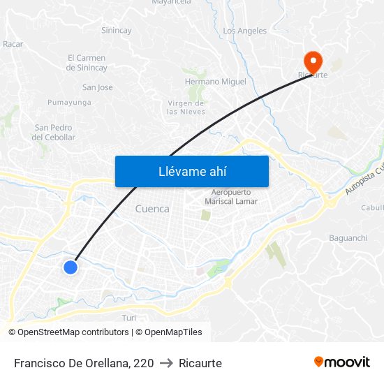 Francisco De Orellana, 220 to Ricaurte map