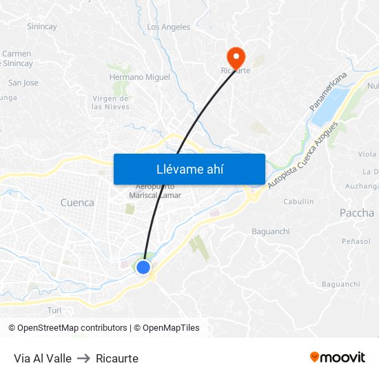 Via Al Valle to Ricaurte map