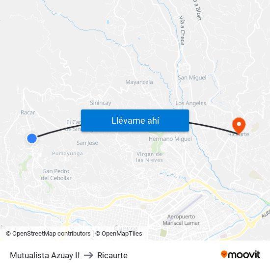 Mutualista Azuay II to Ricaurte map