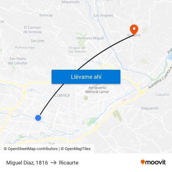 Miguel Diaz, 1816 to Ricaurte map