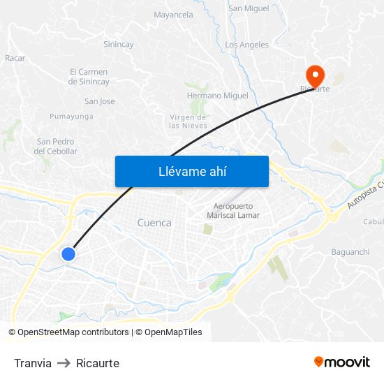 Tranvia to Ricaurte map