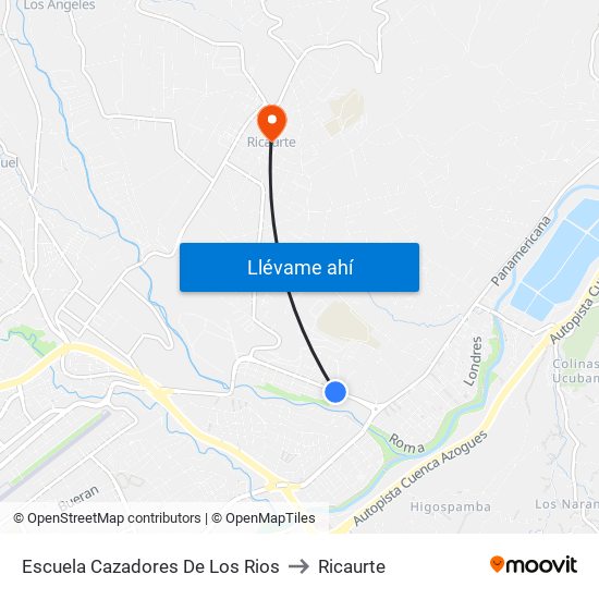 Escuela Cazadores De Los Rios to Ricaurte map