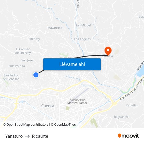 Yanaturo to Ricaurte map