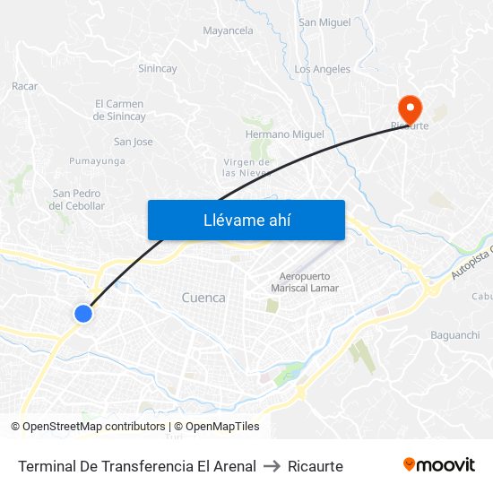 Terminal De Transferencia El Arenal to Ricaurte map