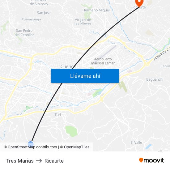 Tres Marias to Ricaurte map