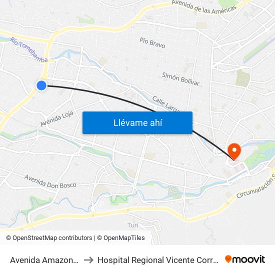 Avenida Amazonas, 484 to Hospital Regional Vicente Corral Moscoso map