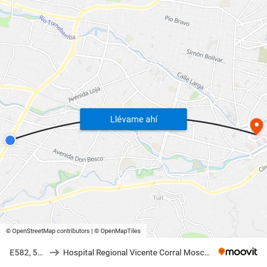 E582, 540 to Hospital Regional Vicente Corral Moscoso map