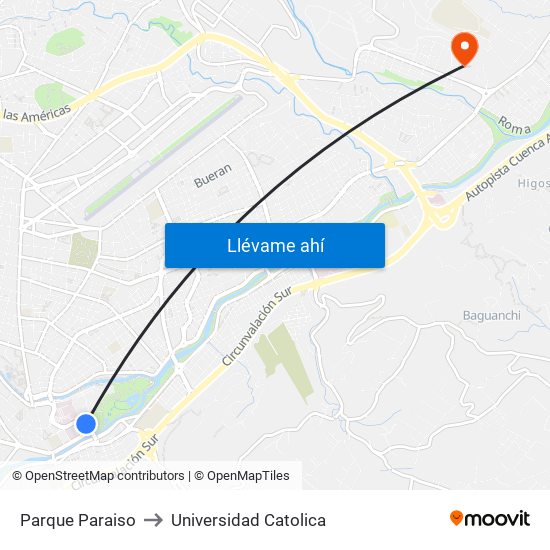 Parque Paraiso to Universidad Catolica map