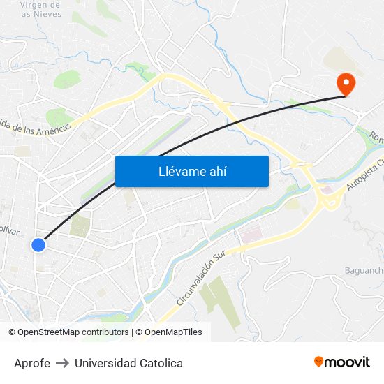 Aprofe to Universidad Catolica map