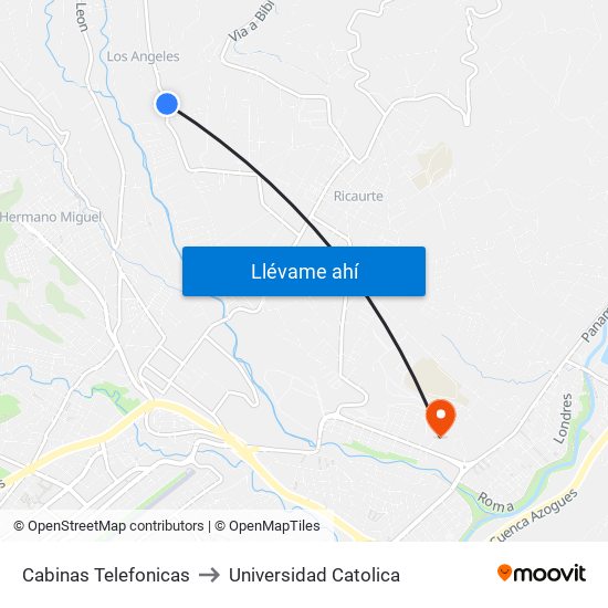 Cabinas Telefonicas to Universidad Catolica map