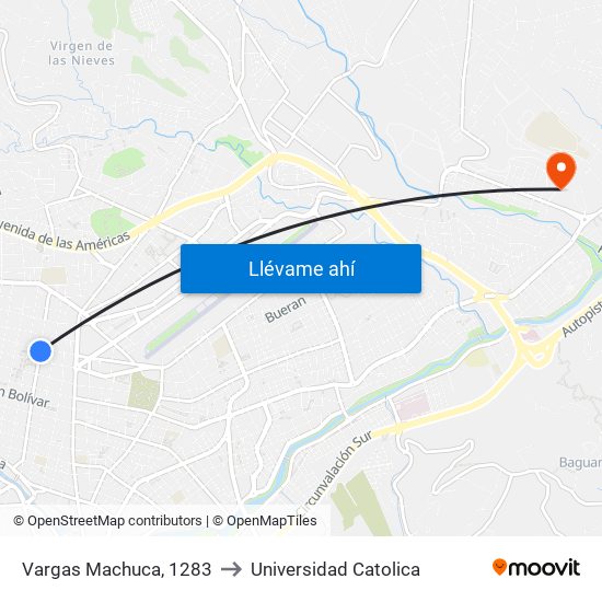 Vargas Machuca, 1283 to Universidad Catolica map