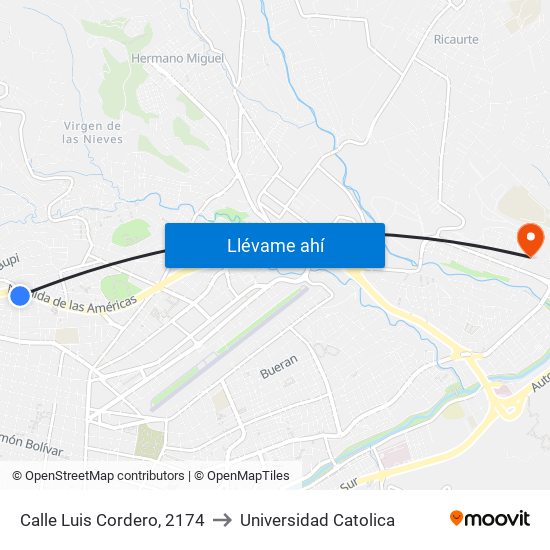 Calle Luis Cordero, 2174 to Universidad Catolica map