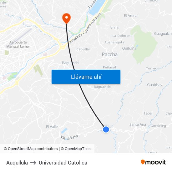 Auquilula to Universidad Catolica map