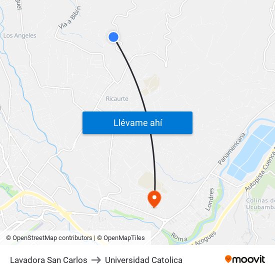 Lavadora San Carlos to Universidad Catolica map