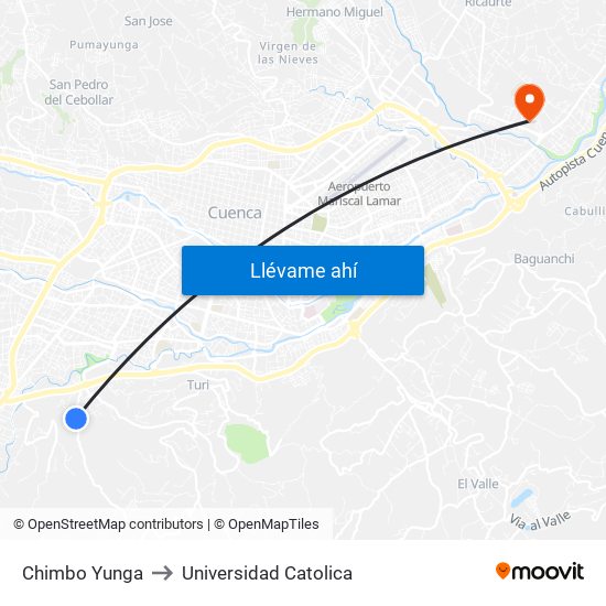 Chimbo Yunga to Universidad Catolica map