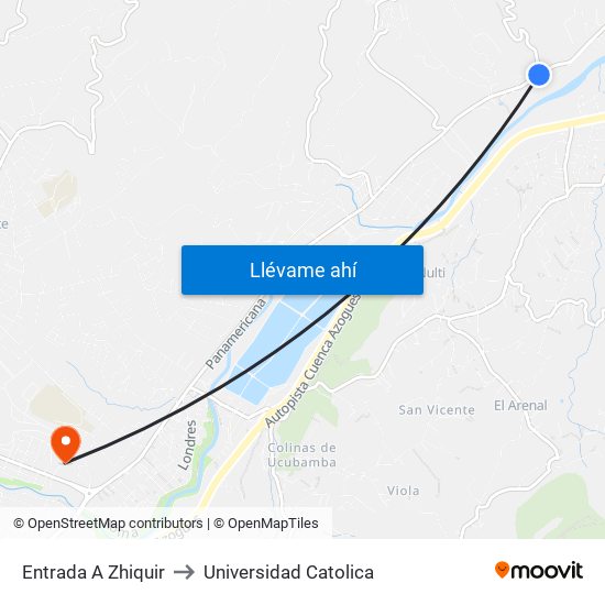 Entrada A Zhiquir to Universidad Catolica map