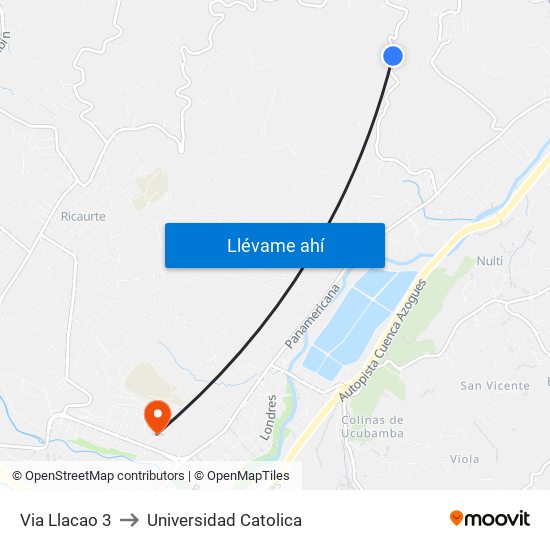 Via Llacao 3 to Universidad Catolica map