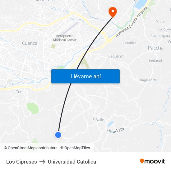 Los Cipreses to Universidad Catolica map