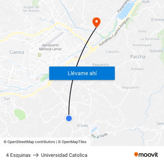 4 Esquinas to Universidad Catolica map