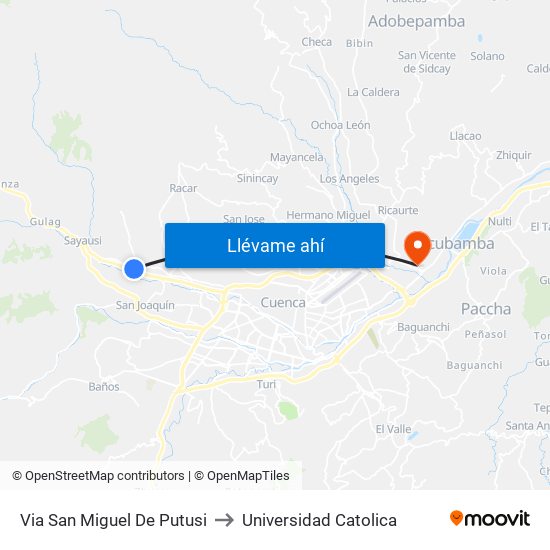 Via San Miguel De Putusi to Universidad Catolica map