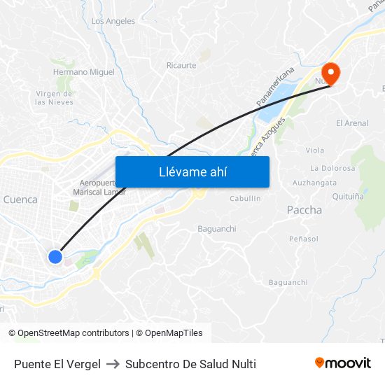 Puente El Vergel to Subcentro De Salud Nulti map