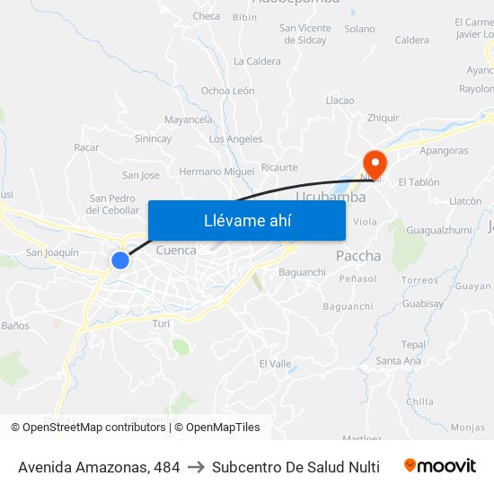 Avenida Amazonas, 484 to Subcentro De Salud Nulti map