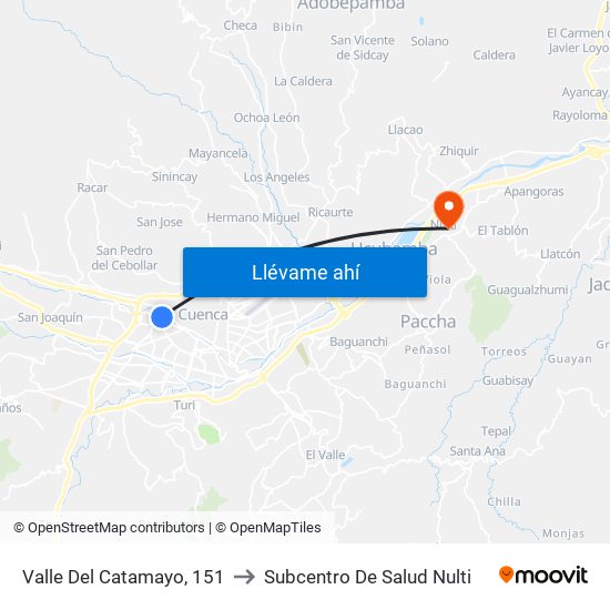Valle Del Catamayo, 151 to Subcentro De Salud Nulti map