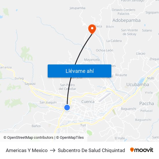 Americas Y Mexico to Subcentro De Salud Chiquintad map
